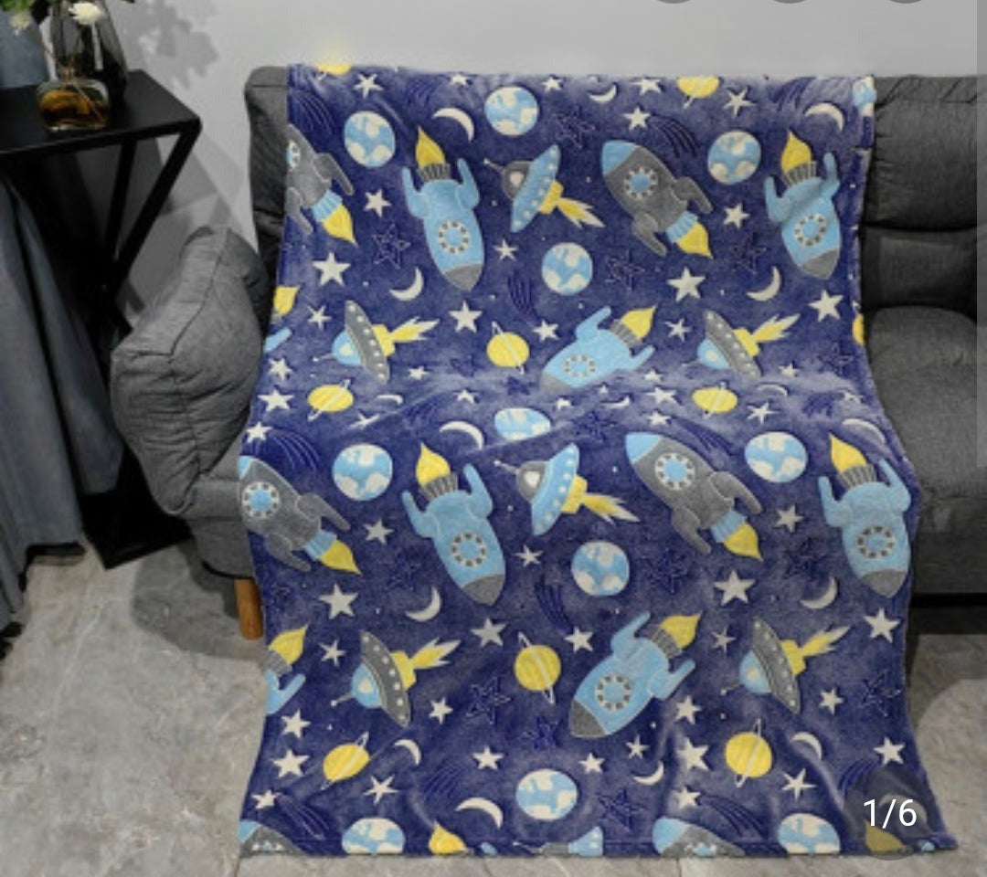 Astronaut Glow-in-the-Dark Rocket Flannel Blanket