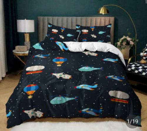 Spaceship Rocket Quilt Cover Bedding Set for Kids