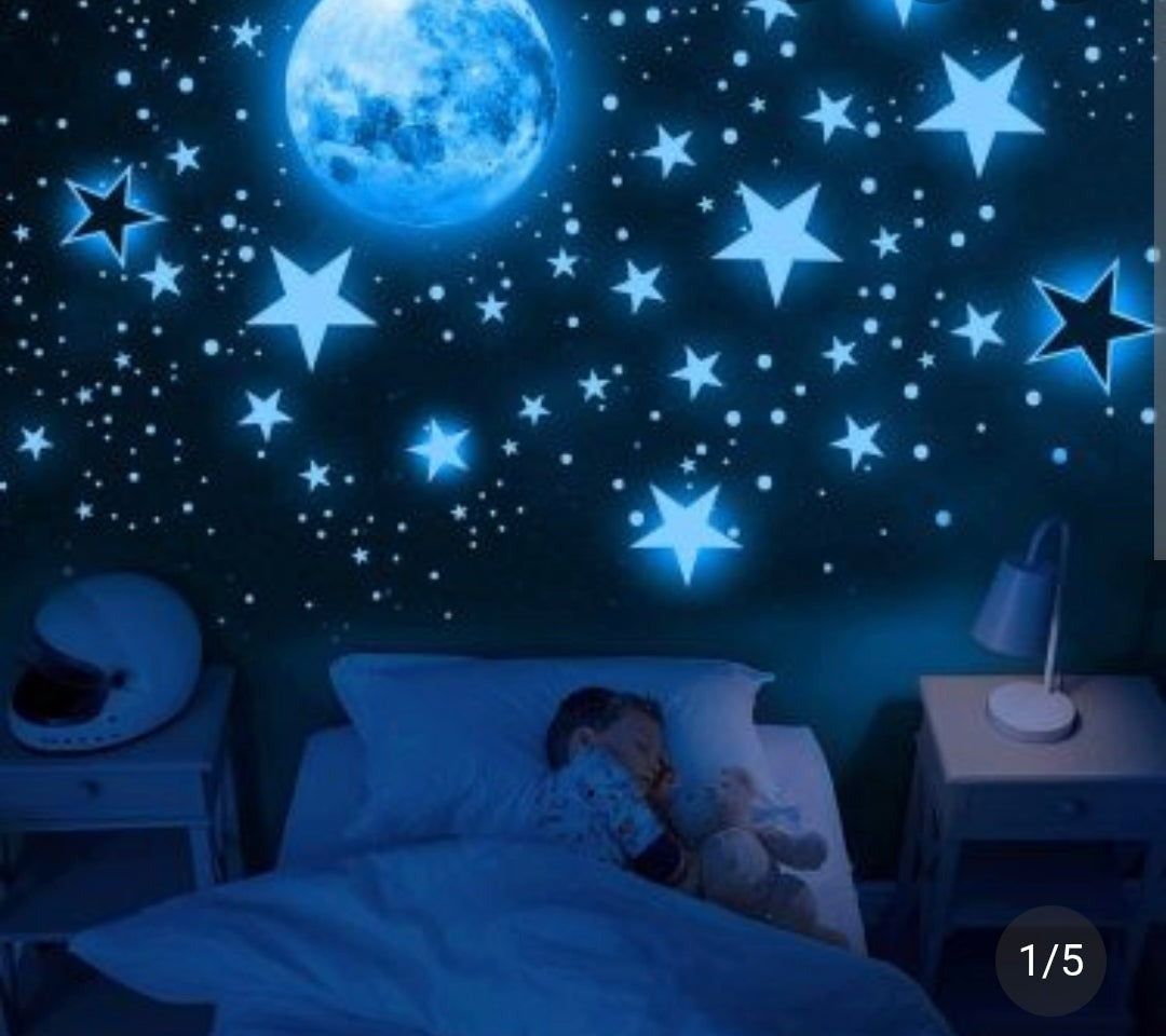 Starry Sky Moon and Stars Glow-in-the-Dark Wall Stickers