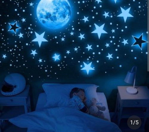 Starry Sky Moon and Stars Glow-in-the-Dark Wall Stickers